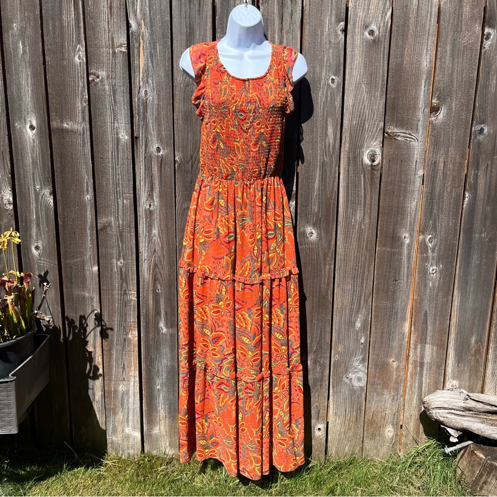 Melloday autumn floral tiered ruffle maxi dress size small